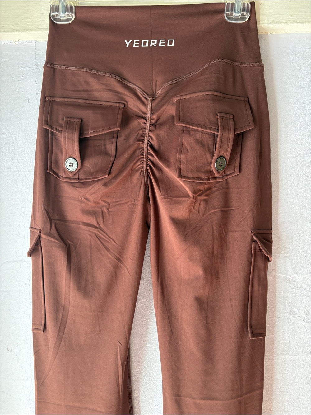 YEOREO Brown Cargo Pocket bootcut Leggings